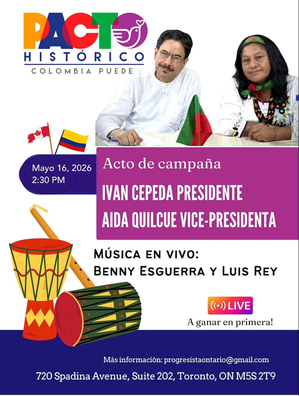 Invitación al acto de campaña de Pacto Histórico Canadá